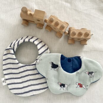 ＊もくもくベビースタイ2枚セット＊ダブルガーゼ・ボーダー＆ドッグ