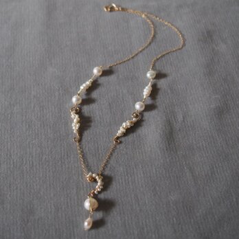 14kgf 多種多様パールのデザインネックレス k14gf　シンプル　ホワイト