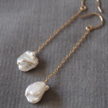 14kgf ケシパールのシンプルチェーンピアス k14gf ホワイト　華奢