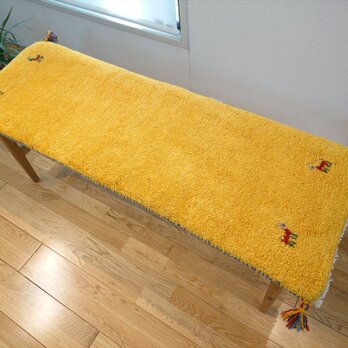 ペルシャ　ギャッベ ミニランナー　125x43cm  黄色　ヤギ　羊　RJ15583