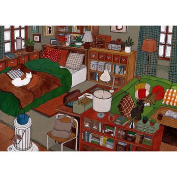 原画「くつろぐ3匹」猫イラスト