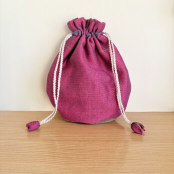 播州織のラウンド巾着袋（ピンク）