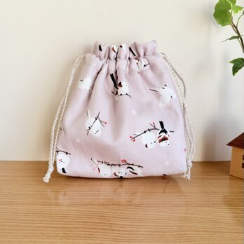 保温保冷シート付き巾着袋・大きめ（おにぎり、ドリンク入れに）シマエナガ