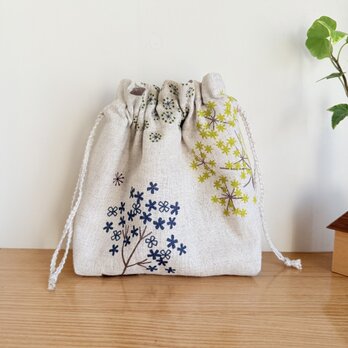 保温保冷シート付き巾着袋・大きめ（おにぎり、ドリンク入れに）フラワー