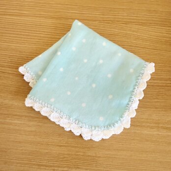 ダブルガーゼ2枚合わせのふわふわハンカチ（ブルードット）