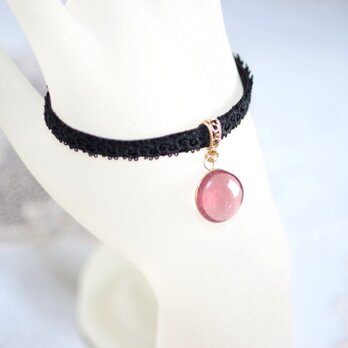 【受注製作】レジンアート　一粒の水滴とタティングレースとベルベットリボンのブレスレット〈欲望〉