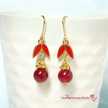 笹音ピアス＊レッドアゲート