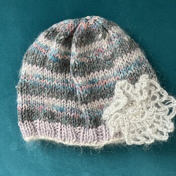 フラワー付きニット帽