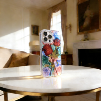 デコ電 油絵風薔薇 クリアスマホケース おしゃれ韓国風 Galaxy Pixel iPhone 全機種対応