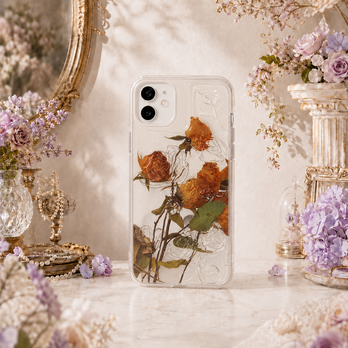 押し花クリアスマホケース 黄色い花 ドライフラワー iPhone Android 全機種対応