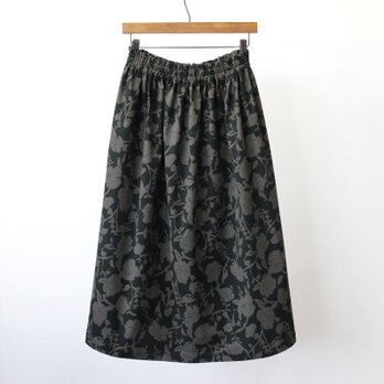 ★新作【即納】コーデュロイ ボタニカル シルエット ギャザースカート（ ブラック ）コール天