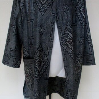 ８６１１　色大島紬の着物で作ったジャケット　