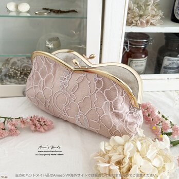 ⭐️2点売れました⭐️《ハートのシャンパンローズ》ピンク 花柄 レース がま口 コスメ メガネケース ポーチ