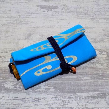 道中財布　ロールバッグ　オックス水色製　「流水　中色」