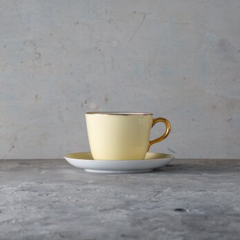 大倉陶園 色蒔き クリーム色 モーニングカップ＆ソーサー 日本製 1970年代