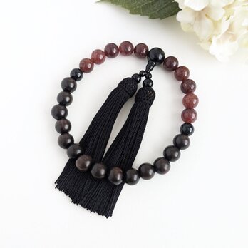 【男性用/主玉12mm】モスコバイトと黒檀・バイカラーの数珠・略式念珠/正絹漆黒房×オニキス