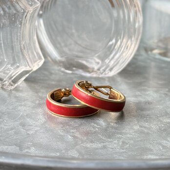 PM64-【 Monet 】モネ・ヴィンテージピアス Gold Tone Red Enamel Paint Hoop