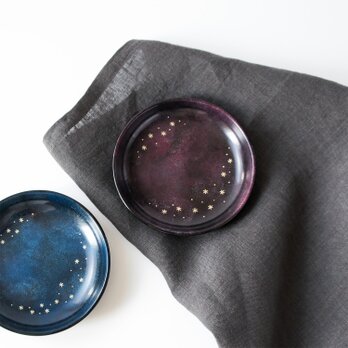 星かがやく夜の豆皿・紫　【天然木・漆塗り】