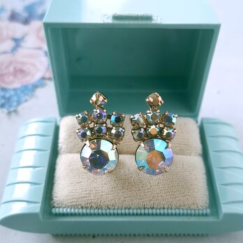 crown aurora rhinestone ヴィンテージイヤリング