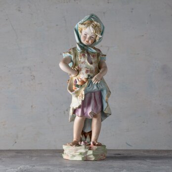 瀬戸焼 田舎の子供人形「果物持ち」JMORIE刻印 丸山陶器 昭和中期 ヴィンテージ