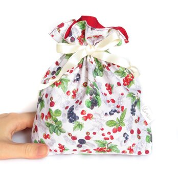 【フランス生地】charme (シャルム) ベリー 巾着ポーチ（Mサイズ）