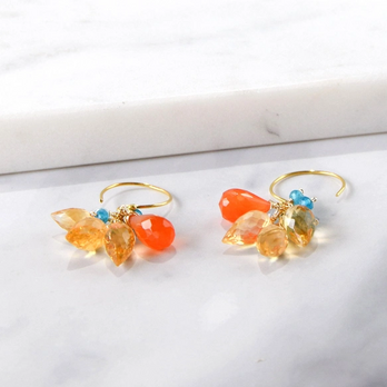 ビタミンカラーの花束 ― シトリン×カーネリアン ピアス　14kgf