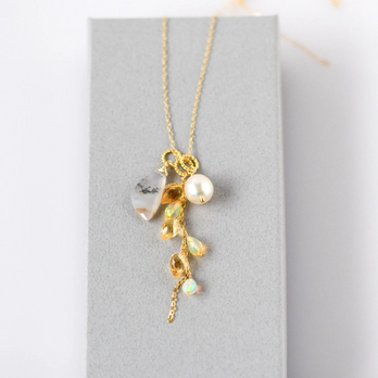 春光の余韻 ― デンドリティックオパール × シトリン × オパール × アコヤ真珠 3wayペンダントトップ14kgf