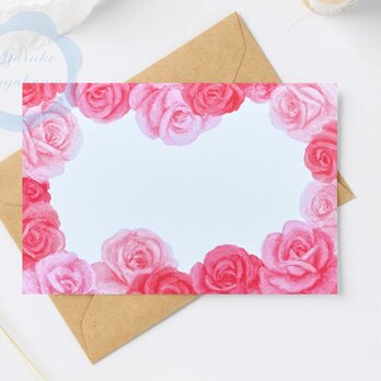 （68）ピンクの薔薇の花のリース　ポストカード　3枚セット