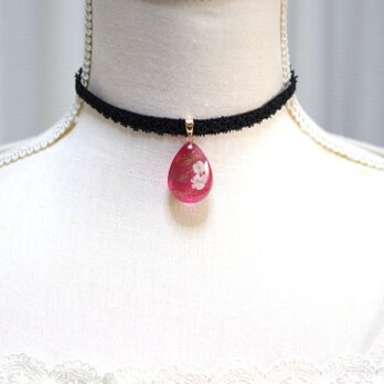 【受注製作】レジンアート　ドロップモチーフとタティングレースとベルベットリボンのチョーカー〈花葬列〉