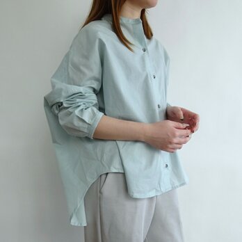 ダブルフェーススタンドカラーブラウス＜ミストグリーン＞