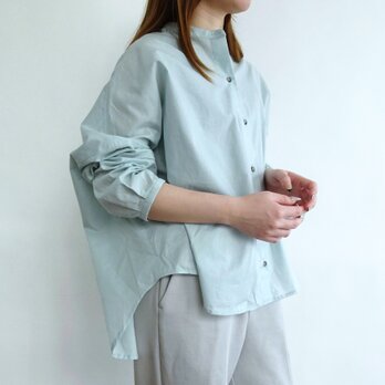 ダブルフェーススタンドカラーブラウス＜ミストグリーン＞