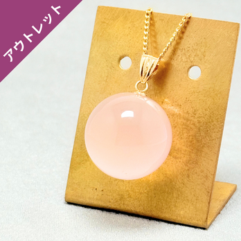 ラス1 アウトレット K18 17mm まんまる ローズクォーツ/紅水晶  天然石ネックレス - 花雫L