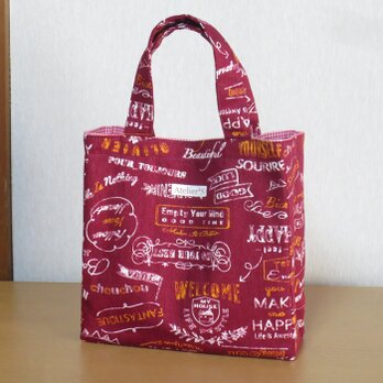 ミニスクエアトートバッグ★英字柄（赤）