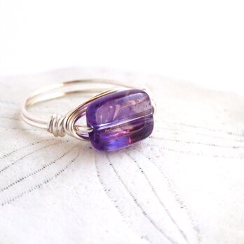 アメジスト　レクタングル　Wire　Ring
