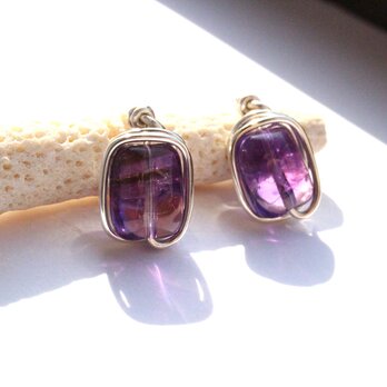 アメジスト　レクタングル　Wire　ピアス／イヤリング