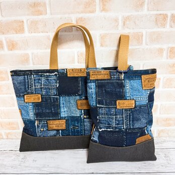 レッスンバッグ＆シューズケース　２点セット　【デニム柄】