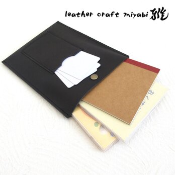 《ゴートスキン》Ａ６サイズ対応・タテ型フラットケース・ポケット付き・マットブラック・0340