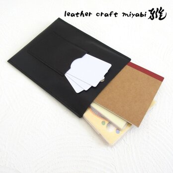 《ゴートスキン》Ａ６サイズ対応・タテ型フラットケース・ポケット付き・ブラック・0341