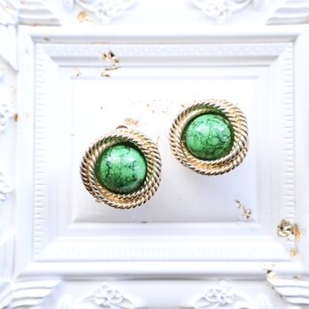 【フランス買付】 グリーンカボション イヤリング ＊Green Cabochon Earrings 1950s–1960s