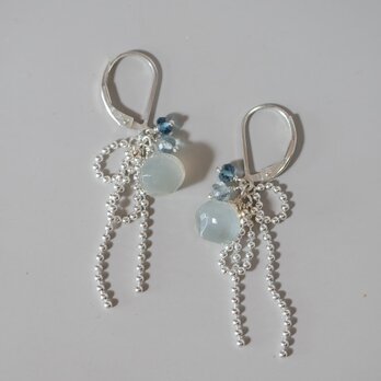 Silver925 極上カット グレームーンストーンのリボンピアス［1088GY］