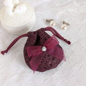 可愛いレースのミニ巾着（ワインレッド）