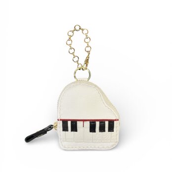 【本革・手縫い】手仕事のピアノポーチ（バッグチャーム）ホワイト