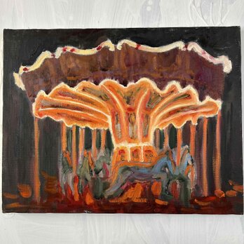 油彩画 「夜のメリーゴーランド7」｜アート 絵画 原画 32×41cm F6 キャンバス