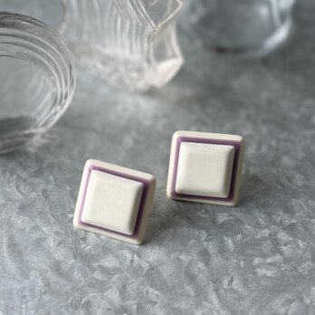 P752-ヴィンテージピアス U.S.A. 1980's Ivory and Purple Layered Square