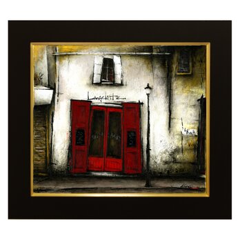 風景画 パリ 油絵「裏通りの赤い扉のレストラン」