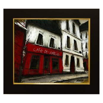 風景画 パリ 油絵「CAFE DE MARCHE」
