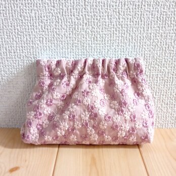 花柄刺繍　バネ口ポーチ　12cm口金　くすみピンク　630