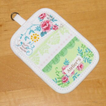 パスケース★花と鳥柄（グリーン）