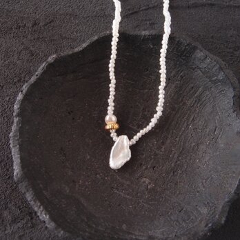 【K14gf】Petal Pearl Asymmetry Necklace／ペタルパール非対称ネックレス