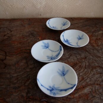 染付細竹高盛絵付豆皿　４枚組　小皿